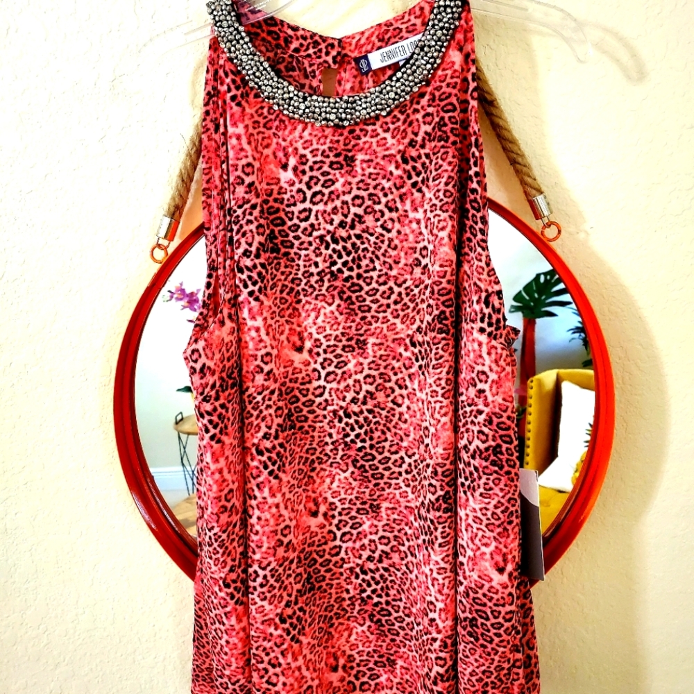 Jennifer Lopez short sleeve silky pink blouse size L
